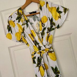 White and Yellow Lemon Wrap Dress